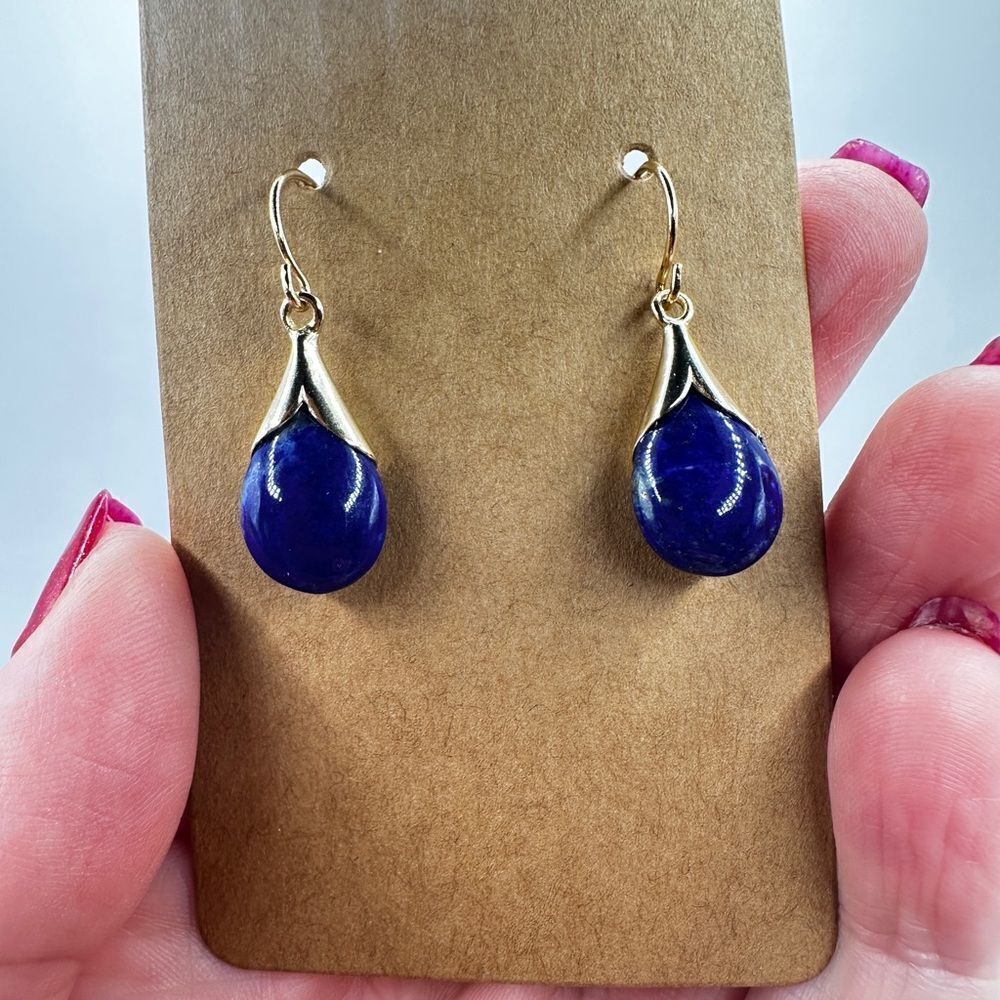 Beautiful lapis lazuli tear drop earrings in 925 sterling silver! - Picture 5 of 7